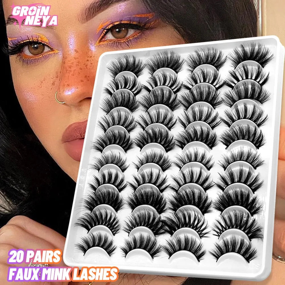 20 Pairs False Lashes 3D Mink Lashes Fluffy Dramatic Thick Volume Eyelashes Natural Lashes Fake Lashes Makeup