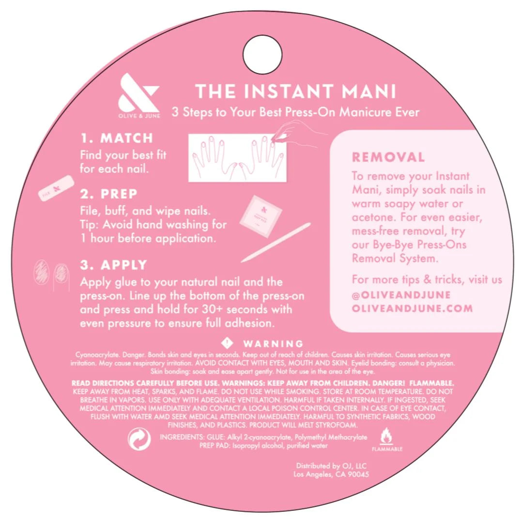 Instant Mani round Short Press-On Nails, Pink, Velvet Fig Swirls, 42 Pieces